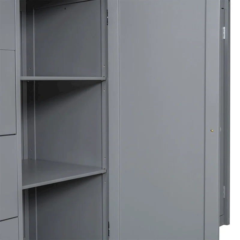 Full Size Wood Loft Bed With Built-in Wardrobes, Cabinets and Drawers