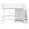 Wooden Full size Loft Bed with Bookshelf,Drawers,Desk,and Wardrobe