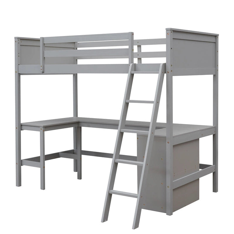 Lit superposé simple avec étagères et bureau pour enfants, adolescents et adultes, cadre de lit superposé en bois avec échelle inclinée et garde-corps de sécurité