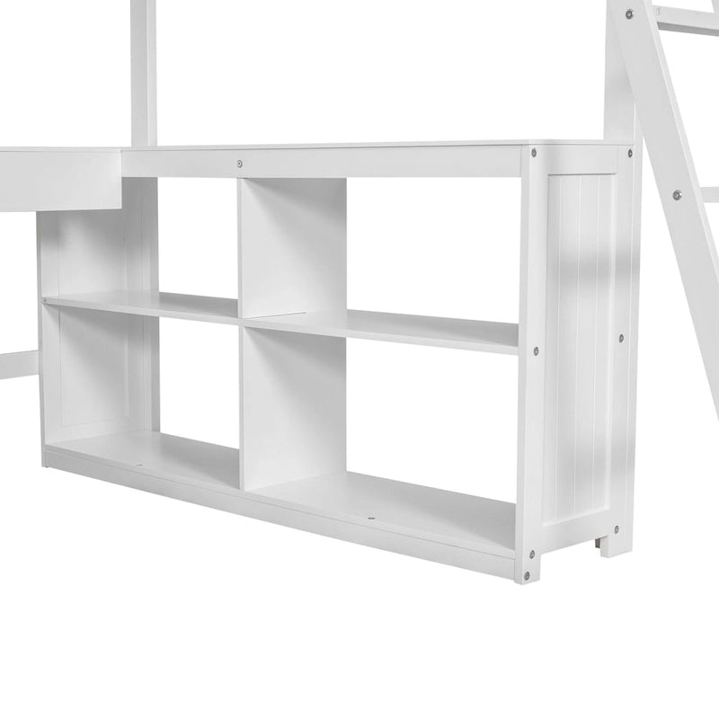 Full Size Loft Bed with U-shaped Desk