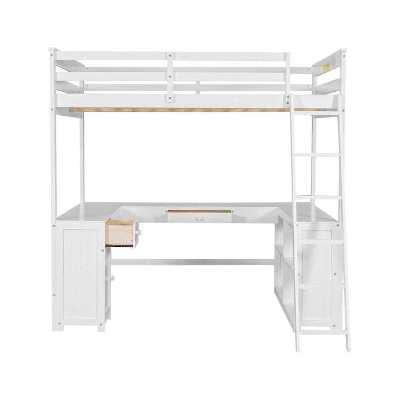 Full Size Loft Bed with U-shaped Desk