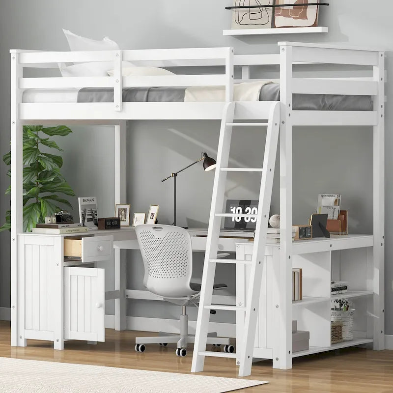 Full Size Loft Bed with U-shaped Desk