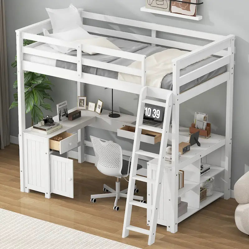 Full Size Loft Bed with U-shaped Desk