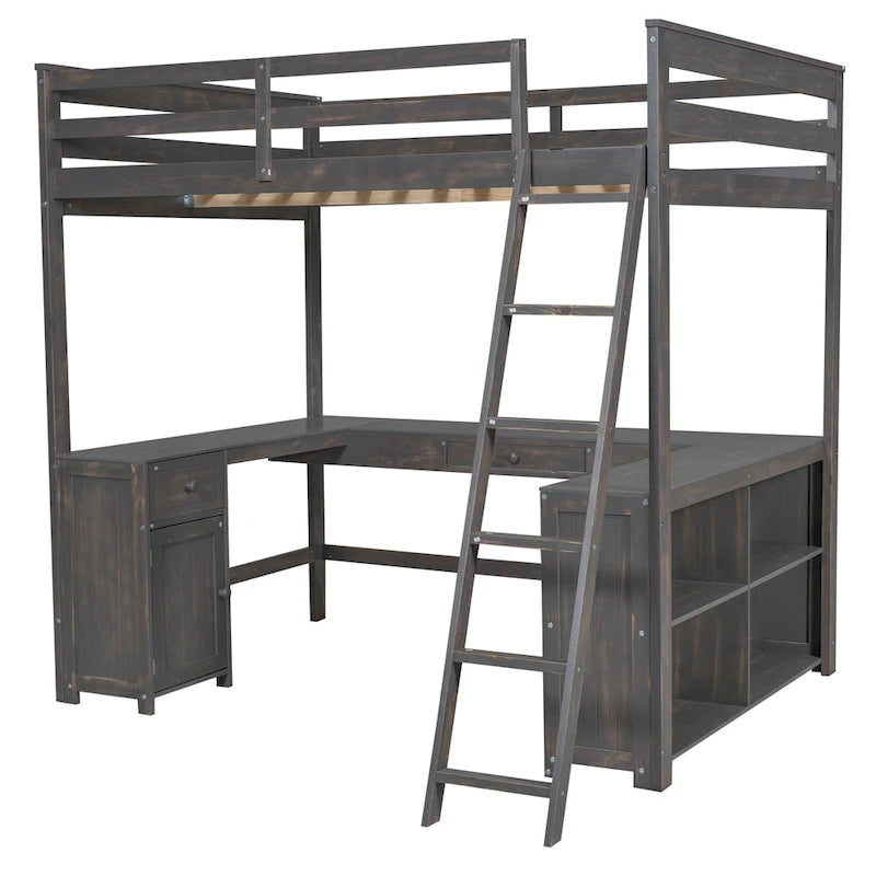 Full Size Loft Bed with U-shaped Desk