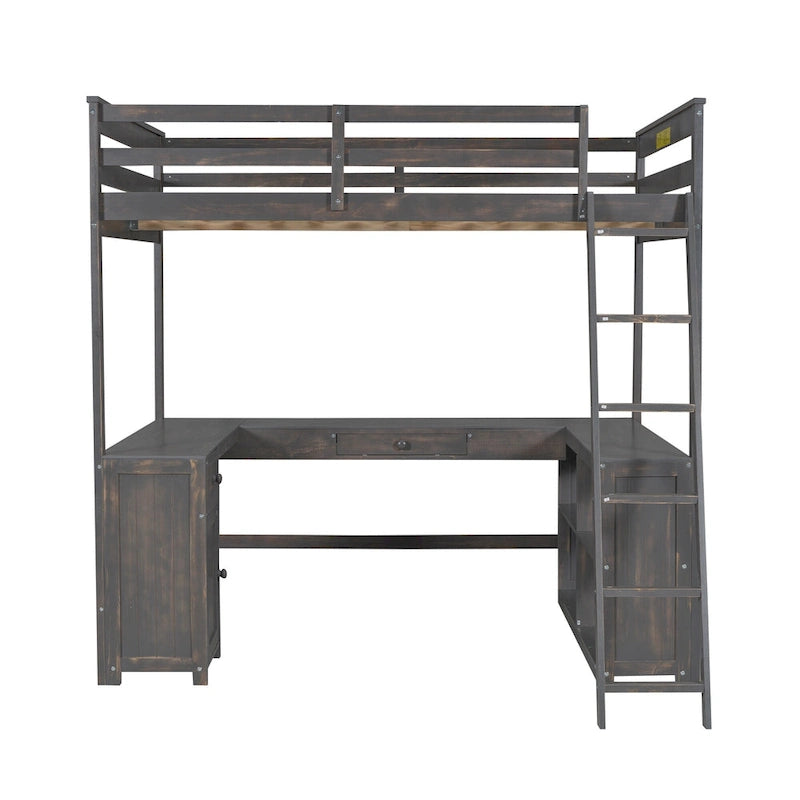 Full Size Loft Bed with U-shaped Desk