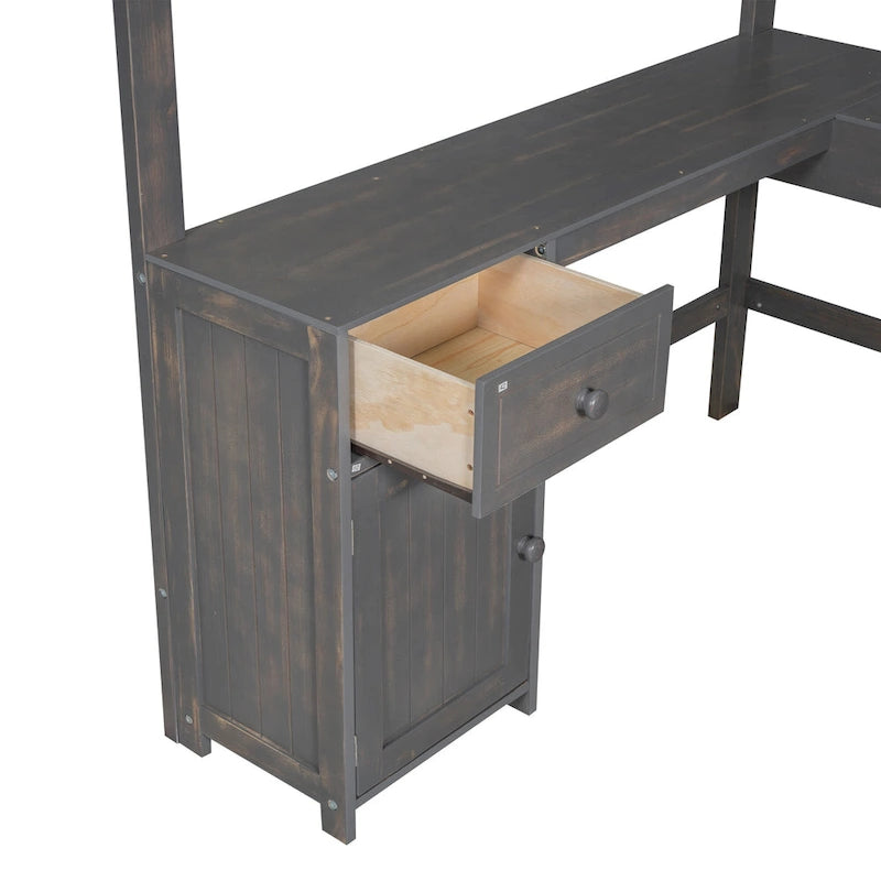 Full Size Loft Bed with U-shaped Desk