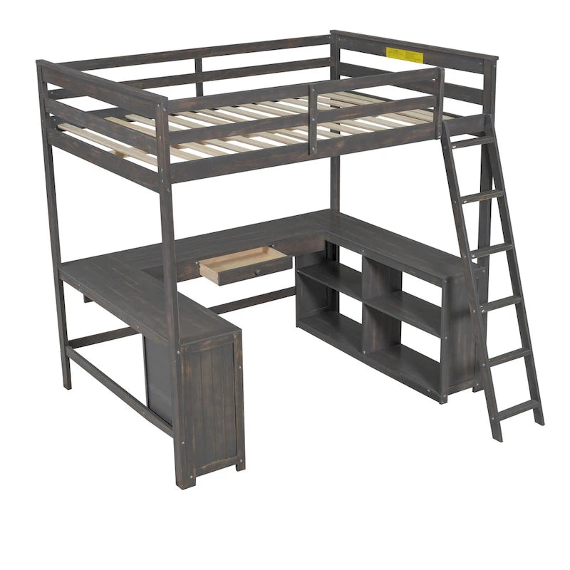 Full Size Loft Bed with U-shaped Desk