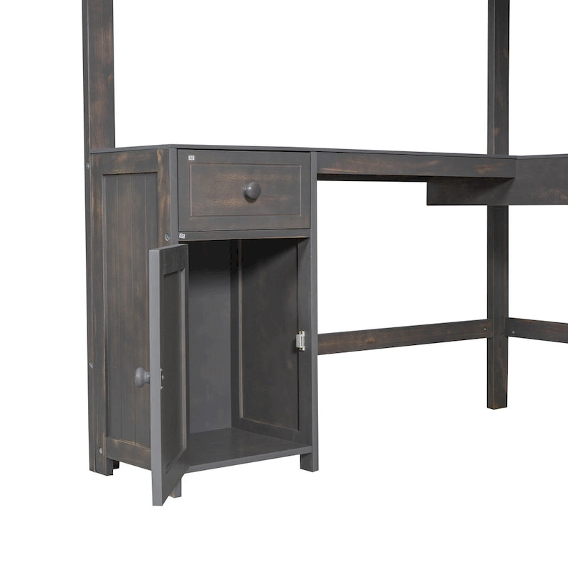 Full Size Loft Bed with U-shaped Desk