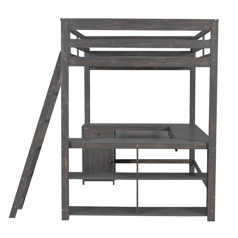 Full Size Loft Bed with U-shaped Desk