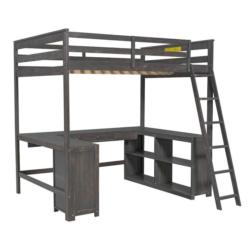 Full Size Loft Bed with U-shaped Desk