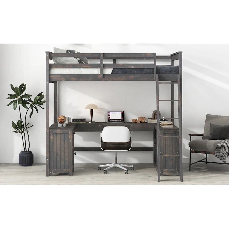 Full Size Loft Bed with U-shaped Desk