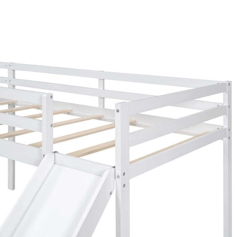 Twin Size L-Shaped Loft Bed with Ladder and Slide