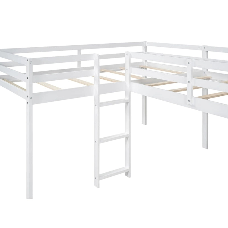 Twin Size L-Shaped Loft Bed with Ladder and Slide