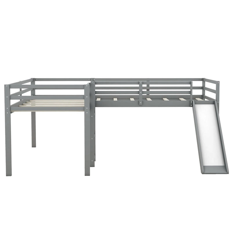 Twin Size L-Shaped Loft Bed with Ladder and Slide