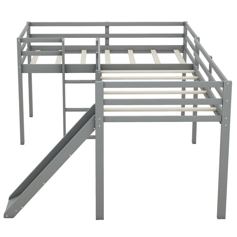 Twin Size L-Shaped Loft Bed with Ladder and Slide