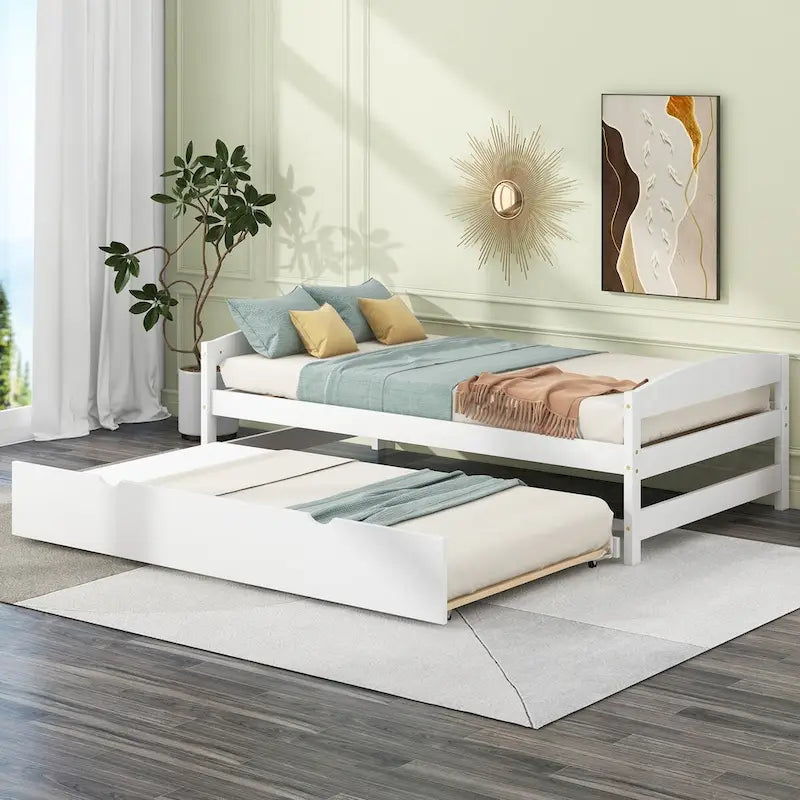 Twin Platform Bed with Handy Trundle for Guests