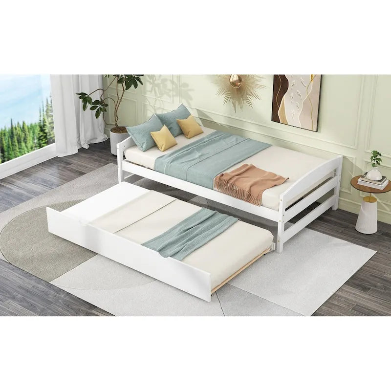 Twin Platform Bed with Handy Trundle for Guests