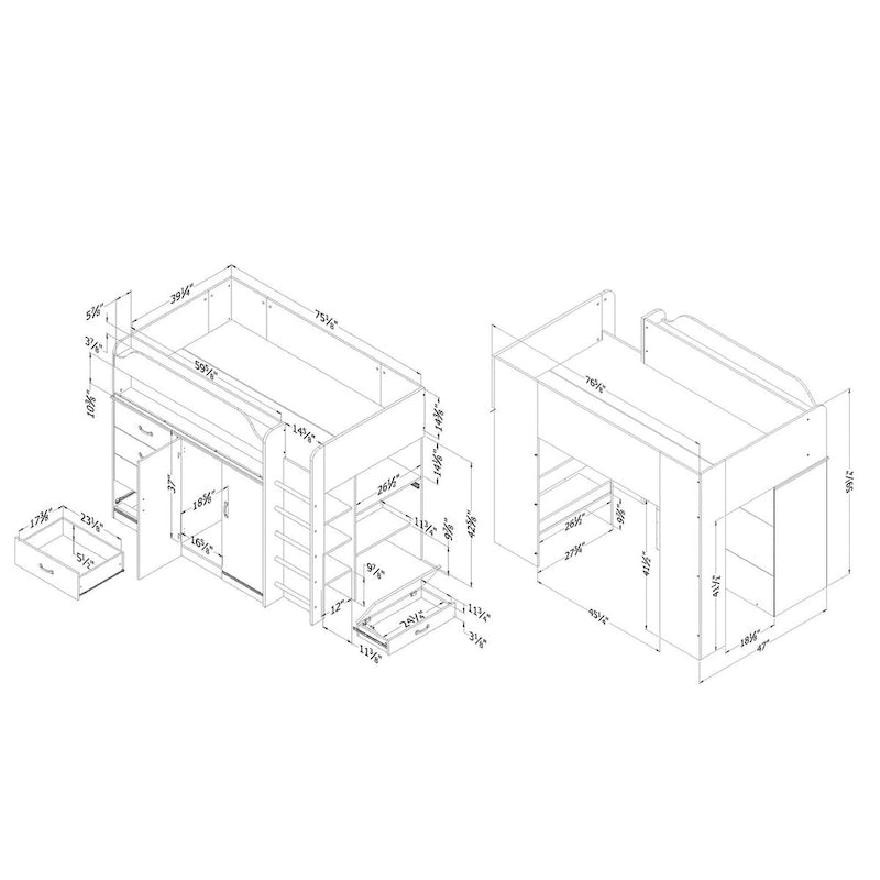 Loft Bed with Desk, Armoire and Storage
