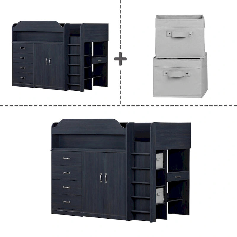 Loft Bed with Desk, Armoire and Storage