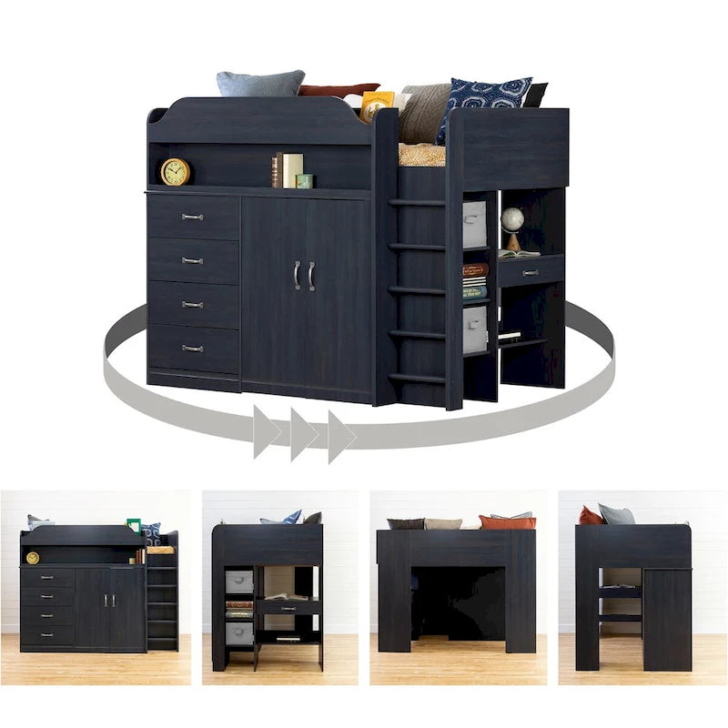 Loft Bed with Desk, Armoire and Storage
